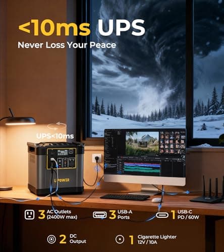 Lipower Portable Power Station, 2150Wh LiFePO4 Battery, 2400W AC Charging, Fast Charge, UPS Solar Generator for Home Use,Power Outages,Camping,RVs - Thumbnail 4