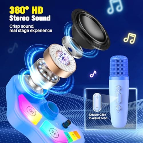 Kids Karaoke Machine Toy with Stand for Boys Age 3-8, Rechargeable Karaoke Microphone with 2 Wireless Mic & LED Lights, 3 4 5 6 7 8 Year Old Boy Girl Bluetooth Speaker Party Toys Toddler Birthday Gift - Thumbnail 6