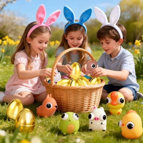 HIKISS 8 Pack Jumbo Golden Easter Eggs Fillers with Eye-Pop Fidget Toys, Easter Eggs Basket Stuffers Fillers, Stress Relief Squeeze Toys for Kids Boys Girls Easter Eggs Hunt Party Favors - Thumbnail 5