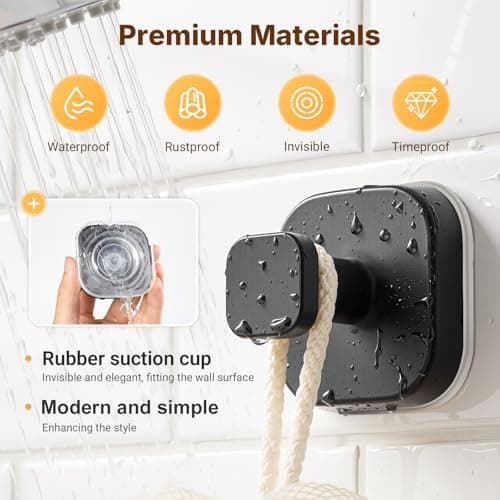 Zrpot 3 PCS Suction Cup Hook for Shower, Suction Cup Hooks for Shower, Door Hooks for Hanging Robe Loofah Removable Wall Hooks for Kitchen Glass Window Black - Thumbnail 2