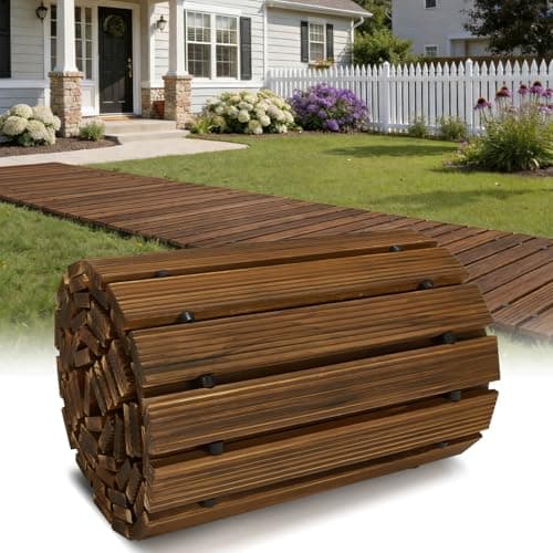 Buymoth 12FT Wooden Garden Pathway,Roll Out Decorative Straight Outdoor Walkway,Weather-Resistant & Non-Slip Patio Boardwalk for Garden,Backyard, Beach, Wedding Party Pathways(Brown, 12') - Image 1