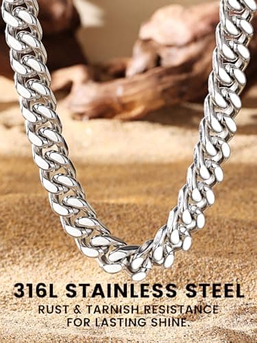 Bestyle Stainless Steel Mens Cuban Link Chain, Miami Cuban Necklace Silver Chain for Men, 12mm Stainless Steel Chain Sturdy & Durable Men's Chain Necklaces,18" - Thumbnail 3