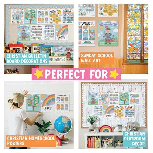 Hadley Designs Sunday School Decorations for Classroom –9 Bible Posters for Kids, Books of the Bible, 10 Commandments, Bible Timeline Chart, Fruits of the Spirit, Pastel Christian Classroom Decor - Thumbnail 5