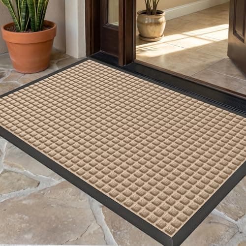 WELDUN Front Door Mat Outside Entrance, Heavy Duty Waterproof Doormat for Indoor/Outdoor, Dirt Trapper with Non-Slip Rubber Backing, Low Profile Easy Clean, Stain & Fade Resistant 29.5"x17", Beige - Image 1