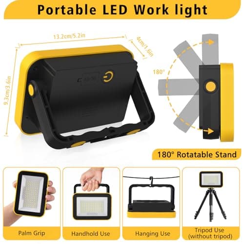 T-SUN Rechargeable Work Light, Portable Flood Light for Outside, Cordless LED Work Light with Tripod Hole, Waterproof Trouble Light USB Powered for Camping Fishing Car Repaire Job Site, 2 Packs - Thumbnail 3
