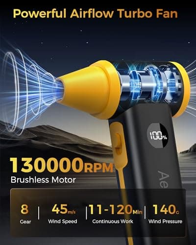 Compressed Air Duster, 130000RPM Super Power Cordless Electric Air Duster with Fast Charging, 8-Speed Adjustable Rechargeable Brushless Blower for Computer, Keyboard, Car, House and Outdoor Use - Thumbnail 2