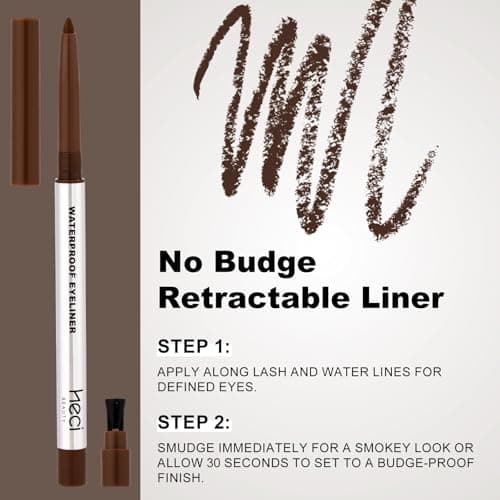 HECI BEAUTY Sharpenable Gel Eyeliner Pencil, Multi-Use Longwear Eyeliner Pencil, Ultra-Smooth Tip Eye Makeup with Up to 24HR Wear, Waterproof & Smudge-Proof - Brown - Thumbnail 6