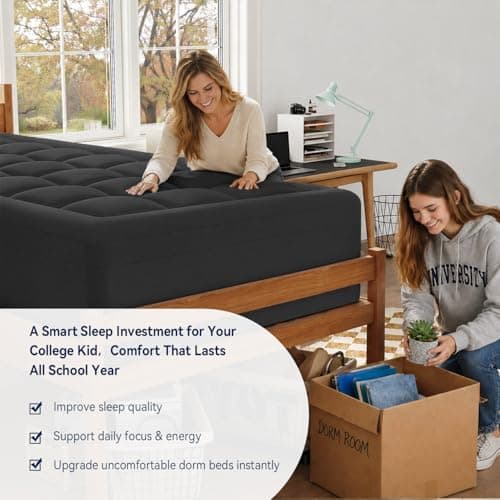 ELEMUSE Twin XL Dorm Dual Layer 3 Inch Memory Foam Mattress Topper for College, Dorm Room Essentials, 2 Inch Cooling Gel Foam and 1 Inch Soft Pillow Top Bed Pad,Back to School,Black - Thumbnail 6