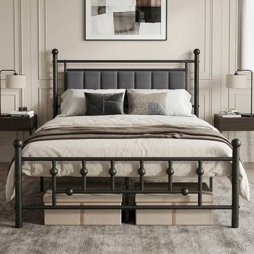Luviyoo Full Bed Frame with Headboard, Velvet Upholstered Platform Bed Frame Full Size, Heavy Duty 13 Metal Slats Support, 14" Underbed Storage, No Box Spring Needed, Noise Free - Image 1