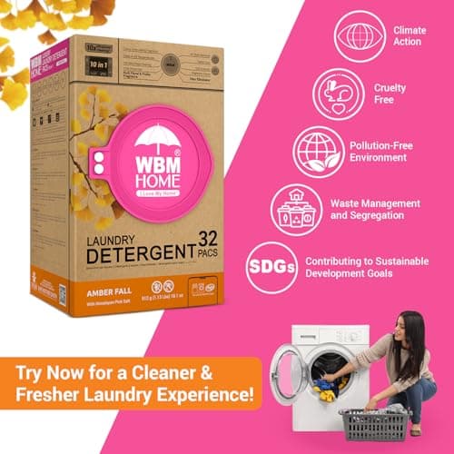 WBM Laundry Detergent Pods, 32 Count | Amber Fall Fragrance | 10 in 1 Laundry pods Detergent Ultra Power Cleaning with Plant-Based Scent, Extra Protection With 4D Stain Remover - Thumbnail 6