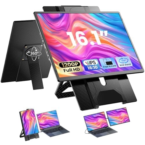 Enzion Laptop Screen Extender 16.1", 1200P FHD, Portable Monitor 360° Rotating Detachable Stand, Height Adjustable Monitor Extender for Laptop 13-17.5", Plug-Play for Tablet, PC, Phone, etc