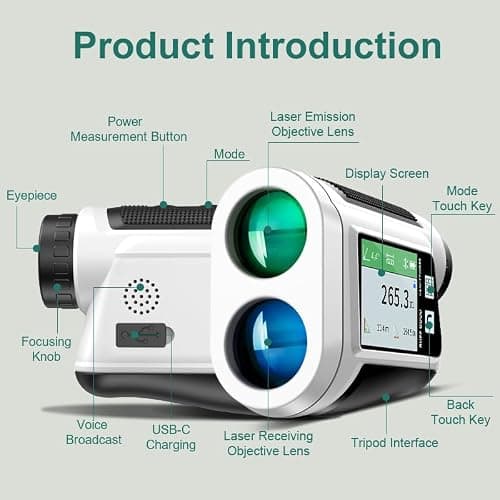 Golf Rangefinder with Slope and Side Color Display, Voice Output - 1000 Yards Laser Range Finder for Golf, Caddie Assistance - Thumbnail 6