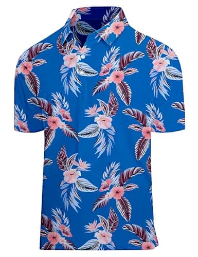 Actflare Polo Shirts for Men Moisture Wicking Quick-Dry Pattern Print Performance Polo Shirts for Men Tropical Hibiscus XXL - Image 1