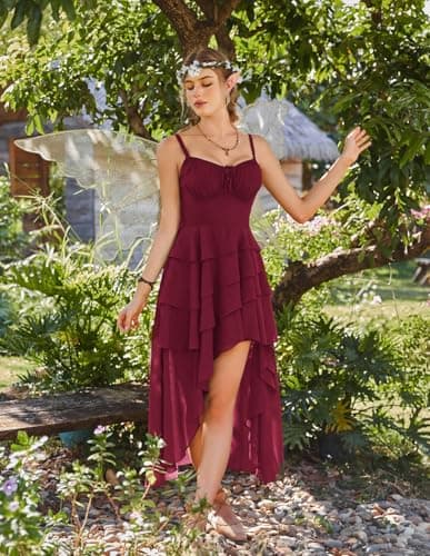 SCARLET DARKNESS Hi-Low Ruffle Renaissance Pirate Fairy Gothic Corset Dress - Thumbnail 5