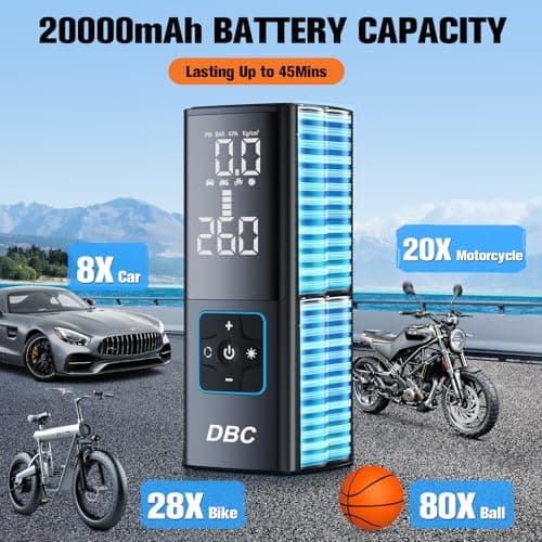 DBC Tire Inflator Portable Air Compressor, 3X Faster Cordless Bike Pump, 20000mAh & 150PSI Portable Air Pump for Car Tires With Digital Dual Values Display for Car, Bike, Motorcycle, Ball - Thumbnail 3