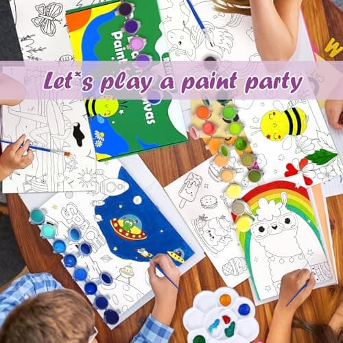 RYRIWOU Pre Drawn Canvas Set 8 Packs Pre-Printed Canvas Acrylic Oil Painting Kit 5x7 inch Canvas with 48 Paints 6 Brushes 2 Easels for Party Favor - Thumbnail 6
