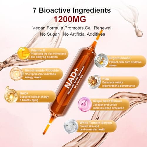 Vffiek NAD+ Liquid Supplement - 1200mg Advanced Cellular Rejuvenation for Cellular Vitality, Energy Metabolism & Antioxidant Support - Boosts Energy & Focus - 10 Count (15ml Packs) - Thumbnail 4
