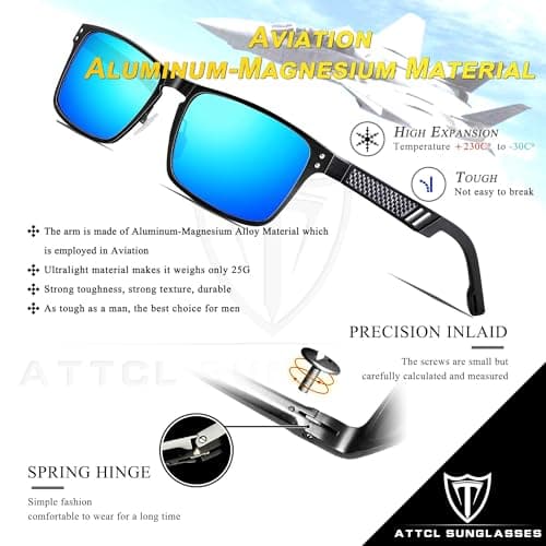 ATTCL Driving Polarized Sunglasses for Men: Classic Square Al-Mg Metal Frame Lightweight UV Protection for Travel & Outdoor 6500 Blue - Thumbnail 4