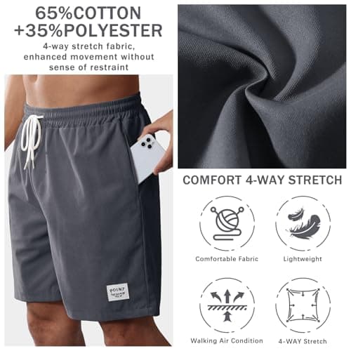 Kfnire Mens Corduroy Shorts Cotton Blend Lightweight Soft Summer Shorts Elastic Waist Beach Casual Short for Men with Pockets Darkgrey - Thumbnail 3
