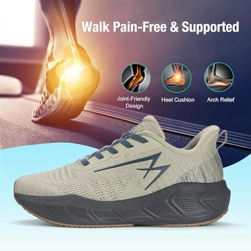 OL OUTJET LEGEND Men's Slip-On Walking Shoes Breathable Running Sneakers Hands-Free Cushion Tennis Shoes Non-Slip Gym Workout Sports Athletic Cross Training Fashion Wide Toe Sneakers Khaki - Thumbnail 6