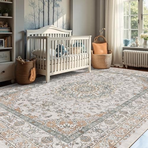 Lunasun Neutral Farmhouse 6x9 Dining Room Rugs for Under Table - Soft Traditional Indoor Decor, Low Pile Washable Stain Resistant & Non Slip Area Rug for Living Room, Bedroom, Nursery - Thumbnail 4