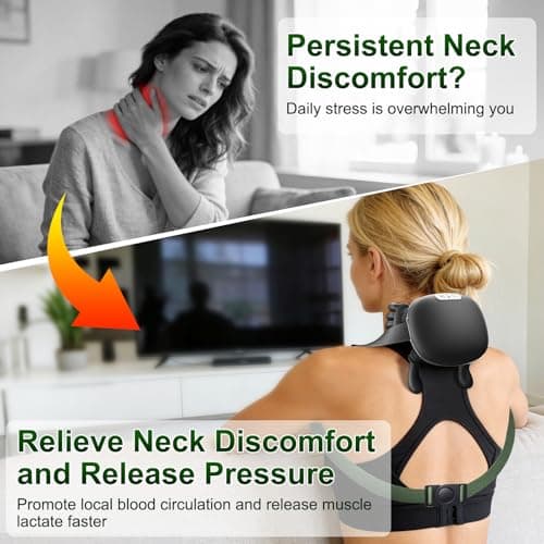 Nooydio Neck Massager, Neck and Back Massager with Heat & 4D Kneading, Shiatsu Deep Tissue Wireless Massager for Shoulder Cervical Pain Relief, Portable Rechargeable for Home Office (Black) - Thumbnail 6