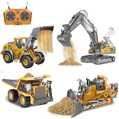 ADTHLIER 1:20 Remote Control Excavator (11-Channel), Dump Truck, Bulldozer, Loader (9-Channel), 2.4GHz Construction Vehicles, Metal Construction, with Cool Lights and Sound Effects