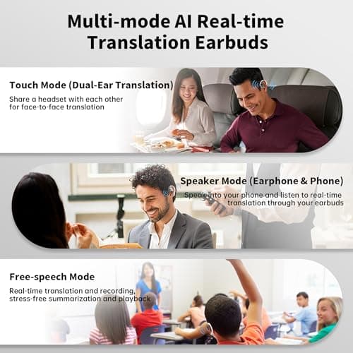 AI Translation Earbuds Real Time Languages Translator Ear Buds Audifonos Traductores Inglés Español 3-in-1 Translating Wireless Earphone Bluetooth Headphones for Travel Business Meeting Learning White - Thumbnail 3