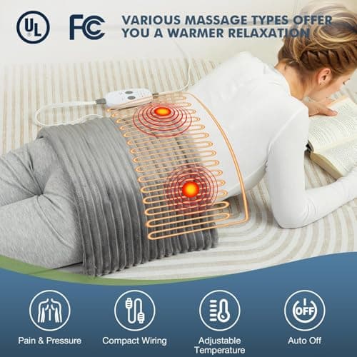 Dowin Far Infrared Heating Pad - Natural Jade Vibrating Massaging Weighted Heating Pad for Neck and Shoulders, Electric Heat Pad with 3 Heating Levels & 3 Vibrating Modes, 5lbs 12" x 24" - Thumbnail 3