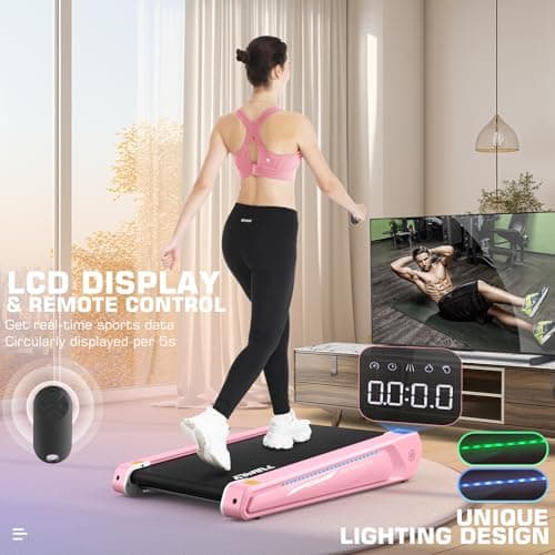 FUNMILY Smallest Walking Pad with 5% Incline, 2 in 1 Under Desk Treadmill for Home Office, 2.5 HP Mini Compact Walking Treadmill, Installation-Free/300lbs Weight Capacity/Unique Lighting Design - Thumbnail 4