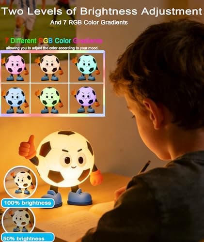 IYT Soccer Night Light for Kid,Silicone Football Lamp Rechargeable Dimmable Light Up Portable Nursery Decor Gifts for Boy Girls - Thumbnail 3