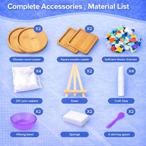 GHAHILI 4 Sets DIY Mosaic Kits for Adults Glass Mosaic Tiles for Crafts with Wooden Coasters for Women Mixed Color Mosaic Art Kit Craft Coaster Project Handmade Making Kit Set for Home Decor Gifts - Thumbnail 4