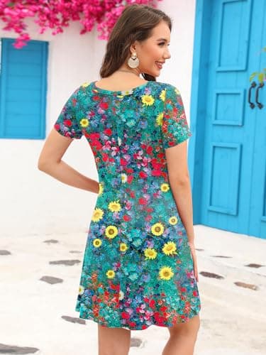 KORSIS T-Shirt Dress for Women Casual Summer Short Sleeve Floral S Dresses Swing Flowy Beach Vacation Sundress with Pockets - Thumbnail 5