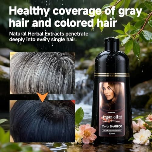 Natural Black Hair Color Dye Shampoo 3-in-1, Covers Gray Hair Fast with Long-Lasting Color, Rich Plant-Based Formula Repairs Damaged Hair, Gentle on Scalp for At-Home Use for Men & Women, 16.90 Fl Oz - Thumbnail 6