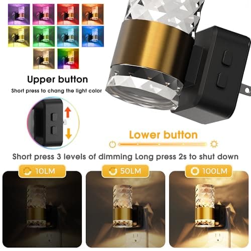 L LOHAS LED Night Light, Night Lights Plug into Wall, 2 Pack 10-Color RGB Change Nightlights,10/50/100LM Adjustable Automatic Nightlights Plug in with Dusk to Dawn Sensor for Room Bathroom Hallway - Thumbnail 3