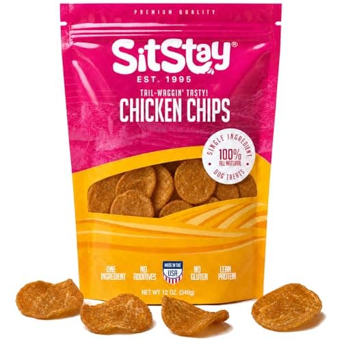 SitStay Chicken Chips for Dogs - Single Ingredient Dog Treat - High Protein, Low Fat - Chicken Chips Dog Treats for Training, Rewards & Sensitive Stomachs - Made in USA - 12 oz - Image 1