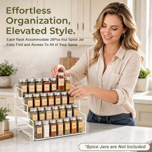 4-Tier Spice Rack Organizer for Cabinet, Adjustable Tiered Seasoning Holder, Metal Spice Shelf Organization for Kitchen, Countertop Cupboard Pantry, Space Saving Storage Shelf, Stepped Display Riser - Thumbnail 3