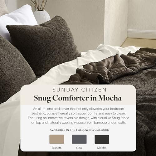 Sunday Citizen Snug Comforter Queen Size – Fluffy Plush Luxury, Reversible Cozy & Cooling Soft Thick Queen Comforter with Recycled Fill, Machine Washable (Mocha) - Thumbnail 2
