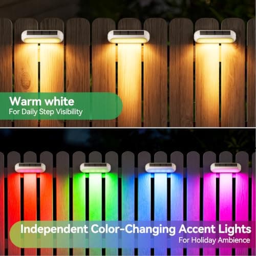 AHAORIGIN Outdoor Solar Lights for Outside, 10 Pack Bright Solar Fence Lights with Multi-Color Changing & Warm White Mode, Upgraded Solar Step Lights Outdoor Waterproof for Garden Deck Post Stair Wall - Thumbnail 3