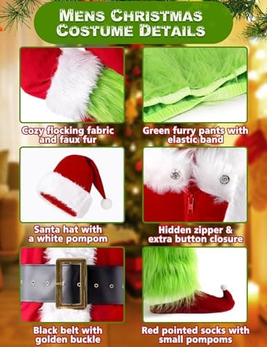 ACH Christmas Costume Adults Men Santa Claus Suit 7PCS Deluxe Professional Furry Xmas Halloween Cosplay Outfit for Adult Set - Thumbnail 2