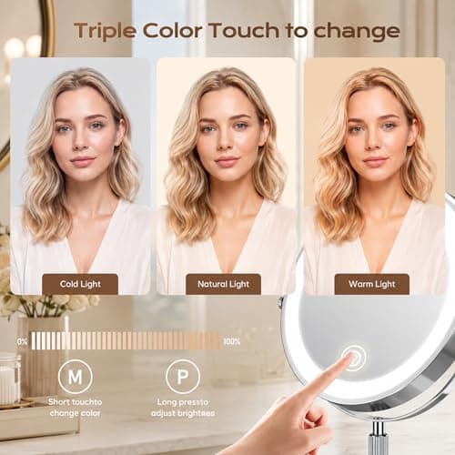 Dienmern Lighted Makeup Mirror, 1X/20X Double-Sided Magnifying Vanity Mirror with Lights, 360° Rotation, 5000mAh Rechargeable Adjustable Brightness with 3 Colors for Dorm, Living Room, Women Gift - Thumbnail 6