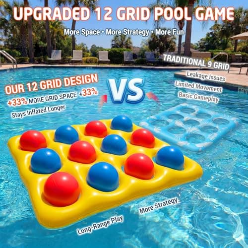 Feyichi Pool Toys, Pool Tic Tac Toe Game Set with 12 Inflatable Balls, Pool Games for Kids/Adults/Teens, Outdoor Water Games, Suitable Pool Beach Party Birthday Favors & Family, Yellow - Thumbnail 3