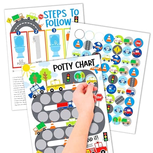Hadley Designs Potty Training Chart for Toddlers Boys -10 Sticker Potty Chart for Toddlers Boys, 8.5x11" Potty Training Sticker Charts for Toilet Success, Cars Toddler Reward Chart for Kids - Image 1