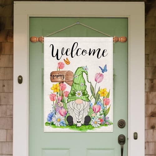 Spring House Flag 28x40 Inch Double Sided Outside, Spring Summer Garden Flags Gnomes Welcome Yard Outdoor Flag - Thumbnail 5