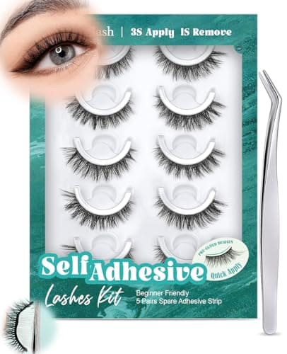 Obeyalash Self Adhesive Eyelashes Natural Look,Waterproof Preglued Lashes,Easy Strip Lashes for Beginners,No Glue Lashes Reusable Stick on Eyelashes for Daily Work & Travel (Cat Eye 12mm M879) - Image 1