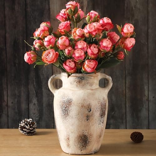 Farmhouse Ceramic Vase with Handle,9.7 inch Handcrafted Vintage Terracotta Pottery Vases for Shelf Decor, Coffee Table Styling, or Bedroom Accent - Thumbnail 2