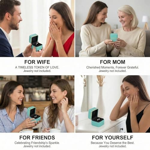 HYLYLEED Elegant Ring Box Premium Leather Engagement Ring Box Jewelry Gift Box for Wedding Proposal Velvet Interior Stud Earrings Case, Light Blue - Thumbnail 5