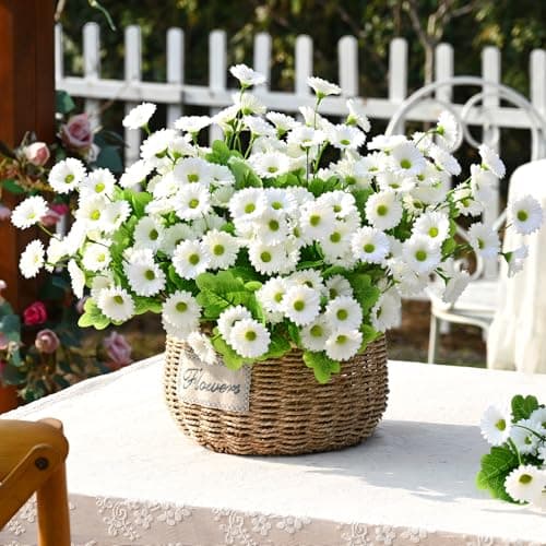 Waipfaru Artificial Flowers for Outdoors Faux Plants, UV Resistant Artificial Outdoor Flowers, White Silk Daisy Realistic Fake Mums Flower for Front Porch Spring Home Planter Patio Decor, 6 Bundles - Thumbnail 4