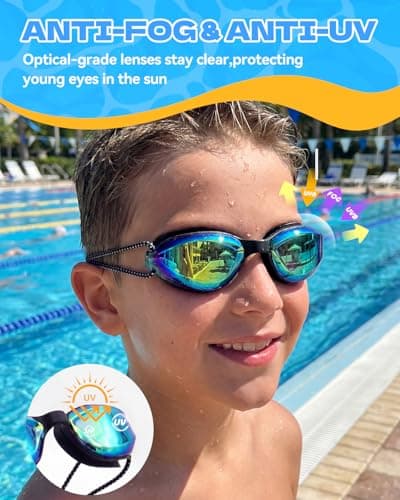 Aegend Swim Goggles for Kids Youth Teen 3-14 Anti-Fog Anti-UV Comfort Fit for Swimming(Bungee Strap) (Black/Bright Rose-1 Pack) - Thumbnail 3