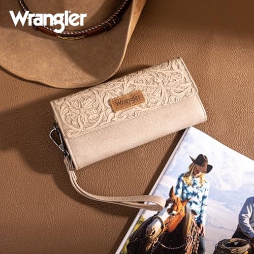 Montana West X Wrangler Wallet Women Western Tooling Wallets Wristlet for Women Large Capacity Phone Wristlet Wallet Womens Ladied Female with Coin Purse Apricot WG196-W056TN - Thumbnail 6